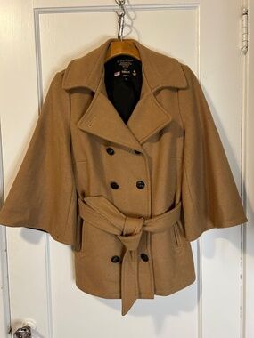 Camel-Colored, Bell Sleeve Short Pea Coat by Fidelity, size medium